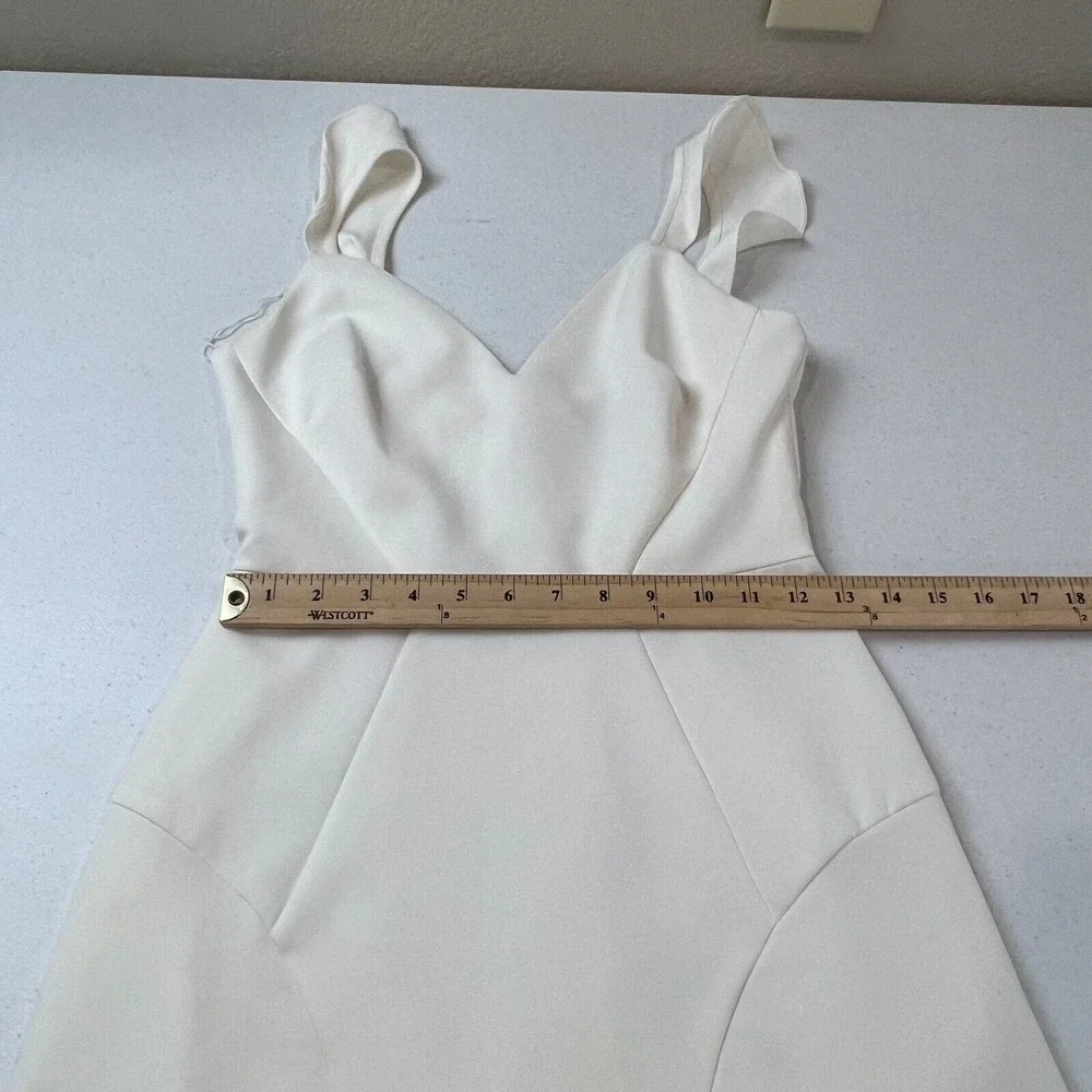 Aidan Mattox Mini Dress‎ Size 0 Ivory Ruffled Sleeveless Stretch Crepe Cocktail